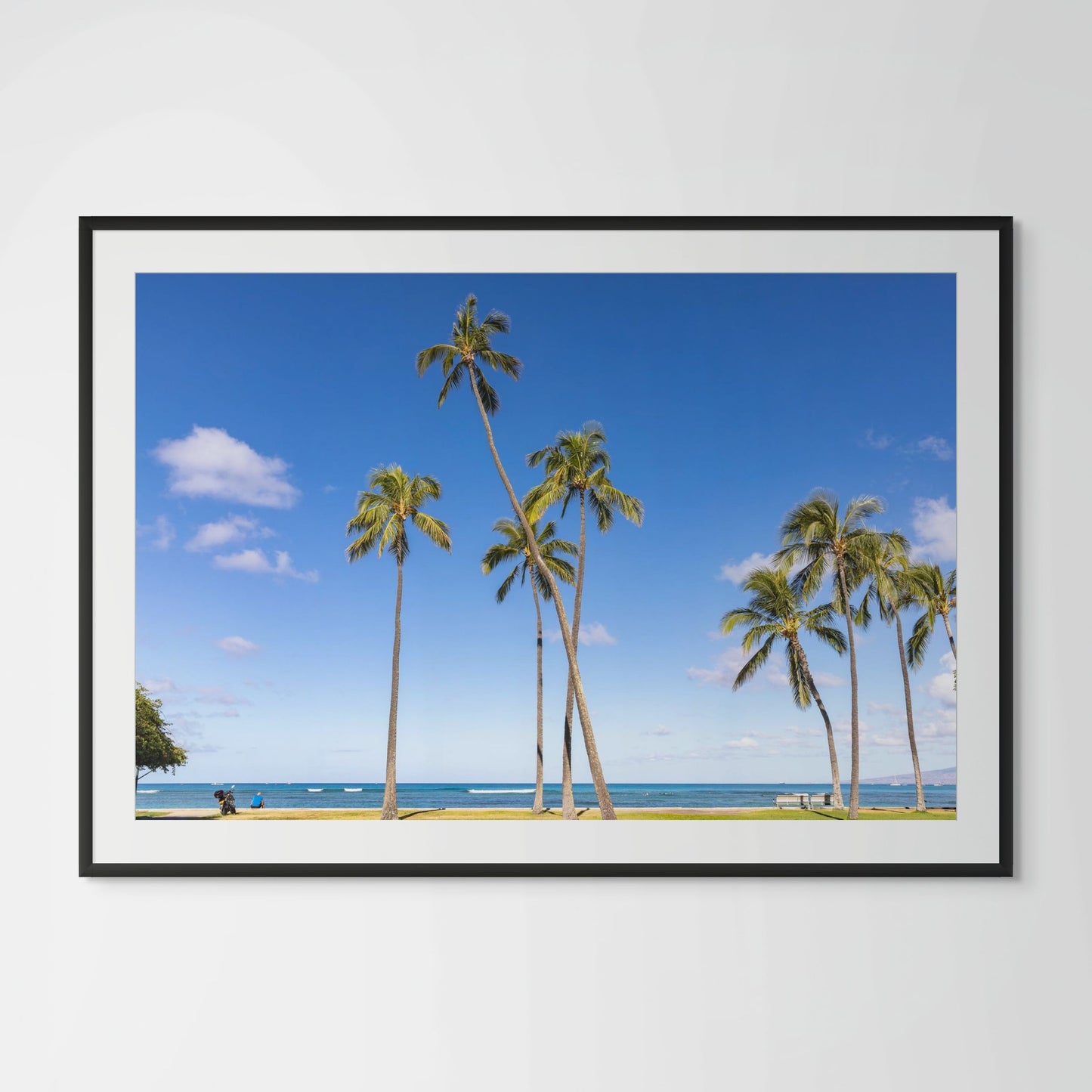 Hawaii ocean view framed photography print in black wood frame with white mat