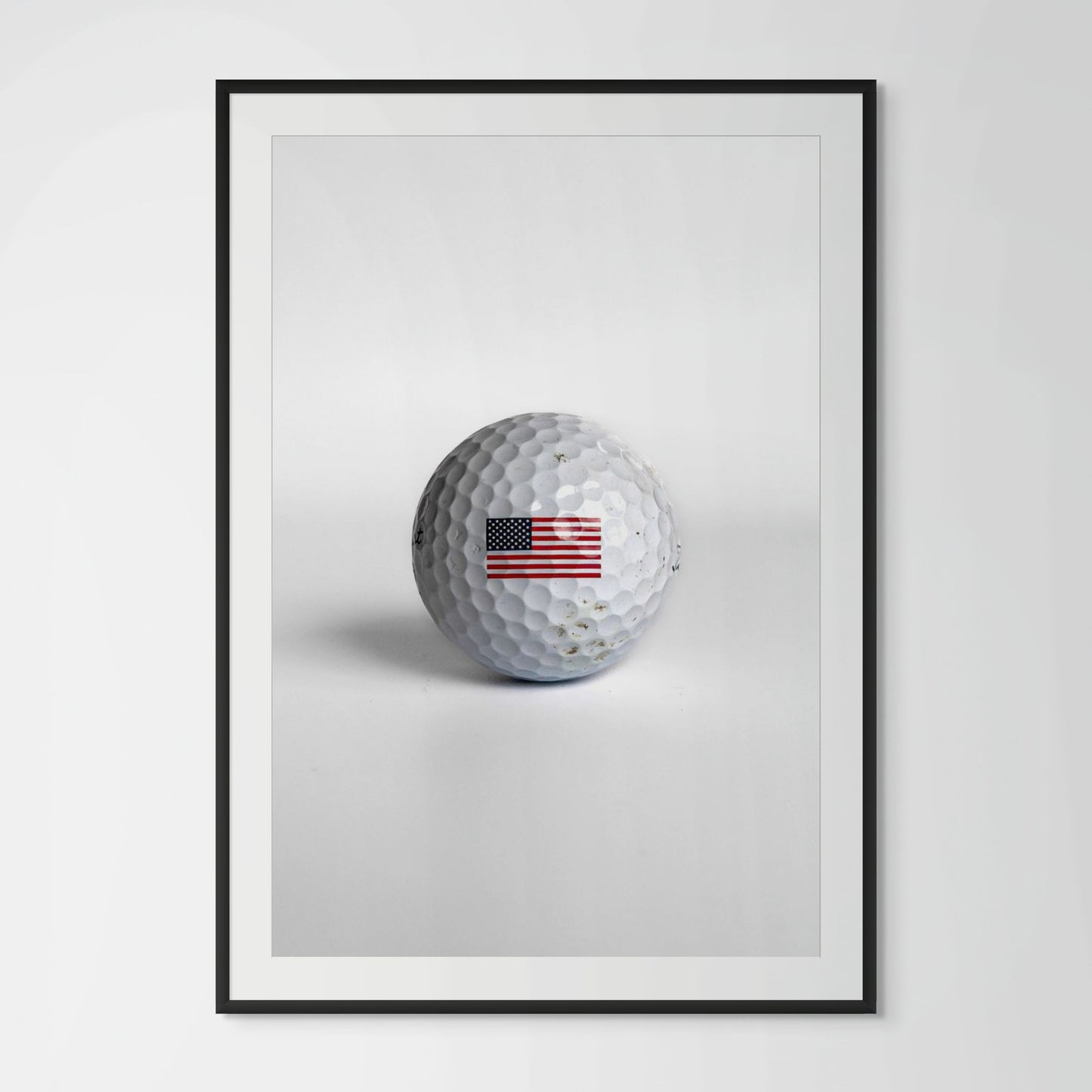Titleist Pro V1 American flag golf ball framed photography print in black wood frame
