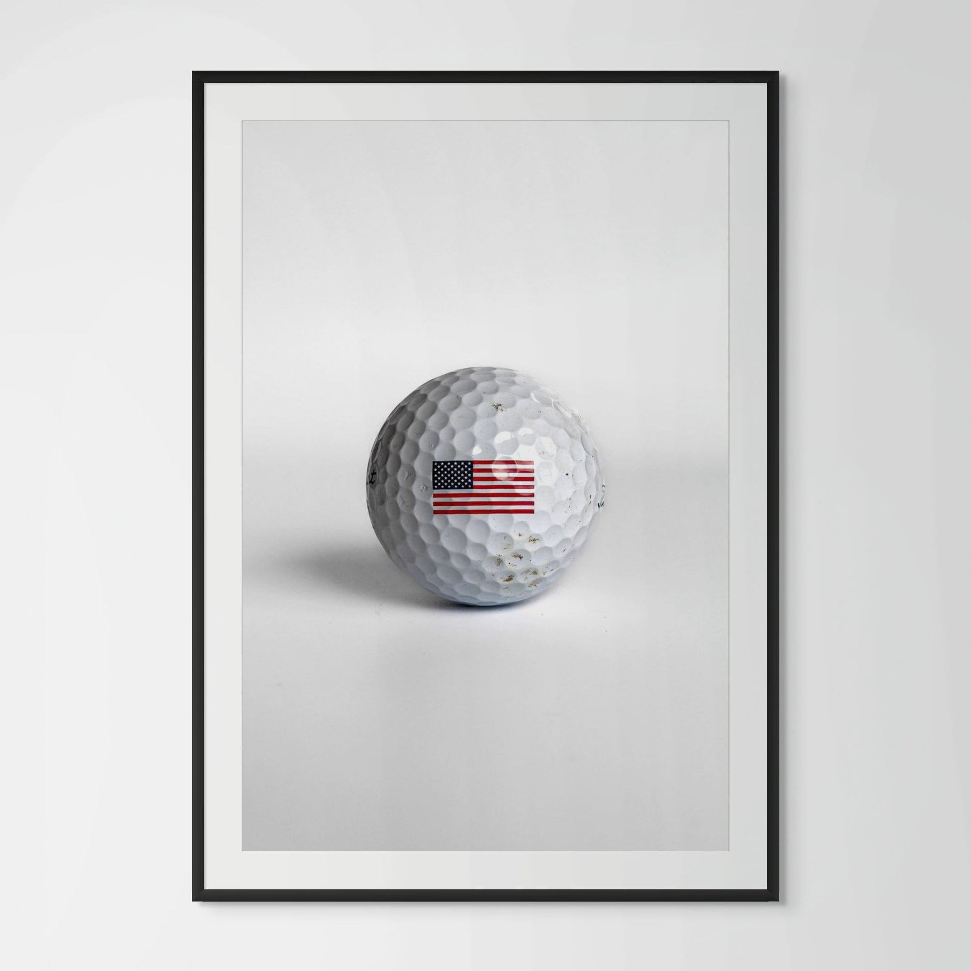 Titleist Pro V1 American flag golf ball framed photography print in black wood frame