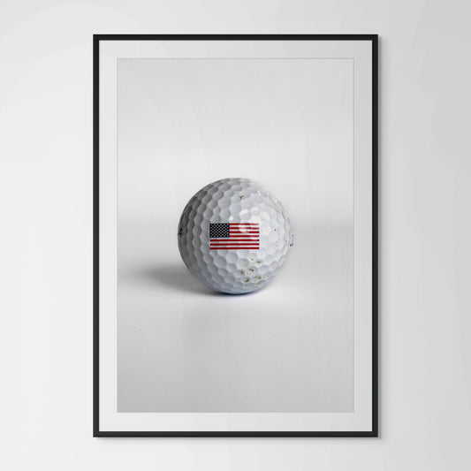 Titleist Pro V1 American flag golf ball framed photography print in black wood frame