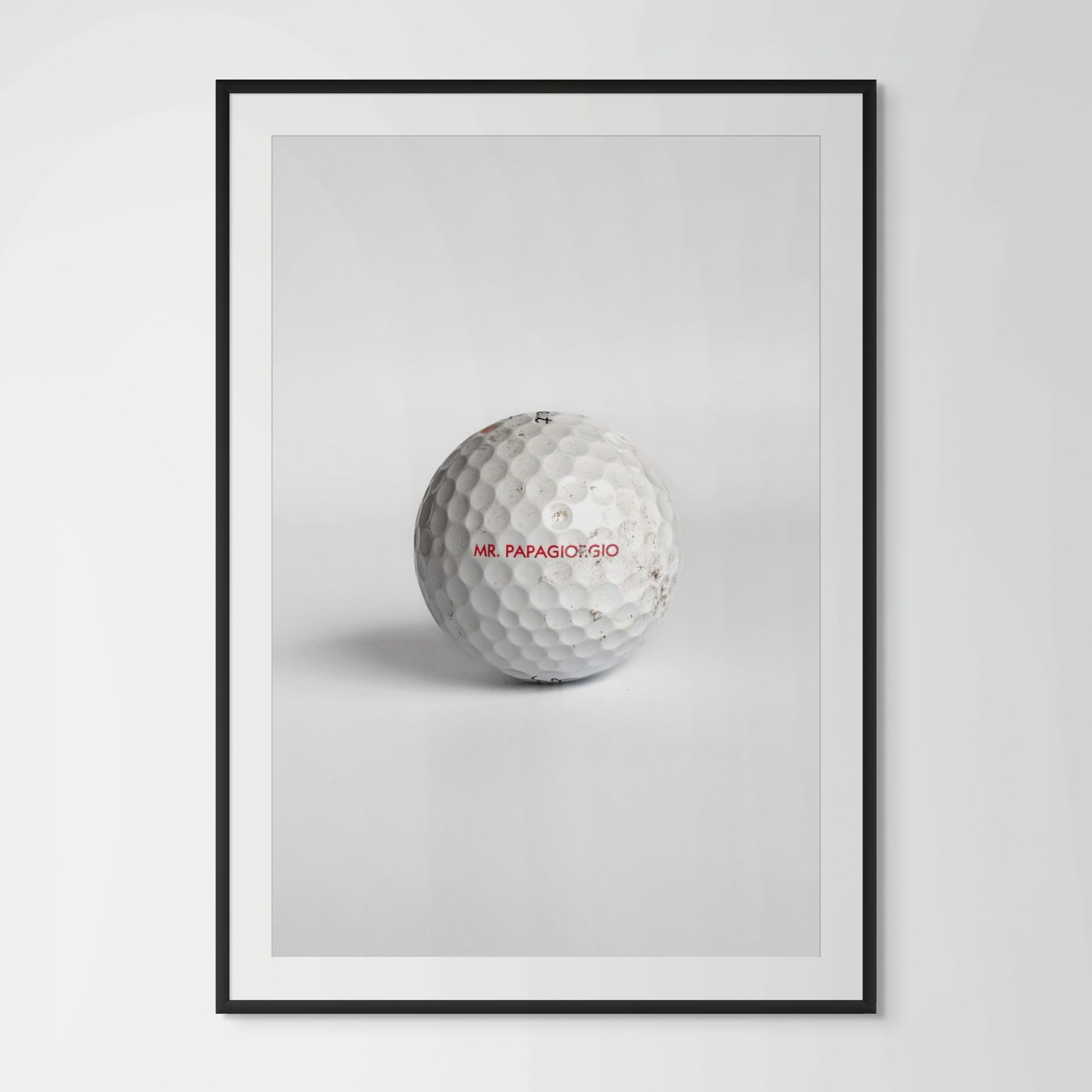 Titleist Pro V1x Mr. Papagiorgio custom golf ball framed photography print in black wood frame