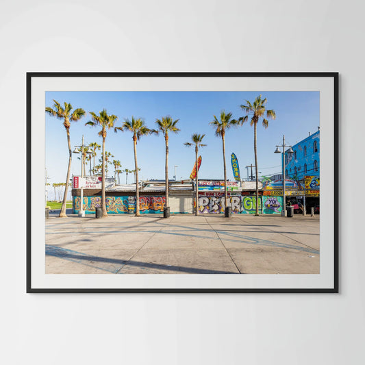 Venice Beach boardwalk framed photography print in black wood frame with white mat
