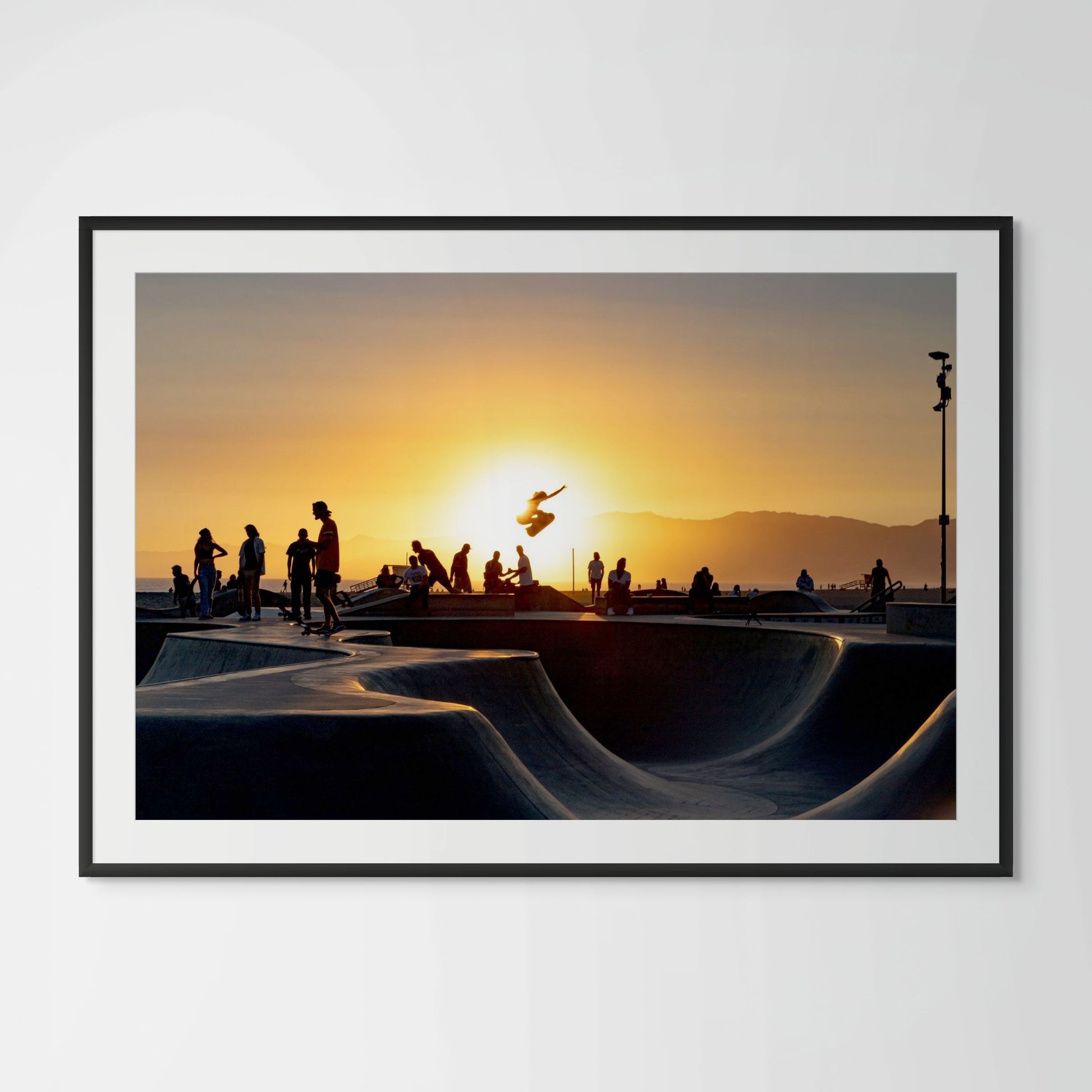 Venice Beach skatepark framed photography print in black wood frame with white mat