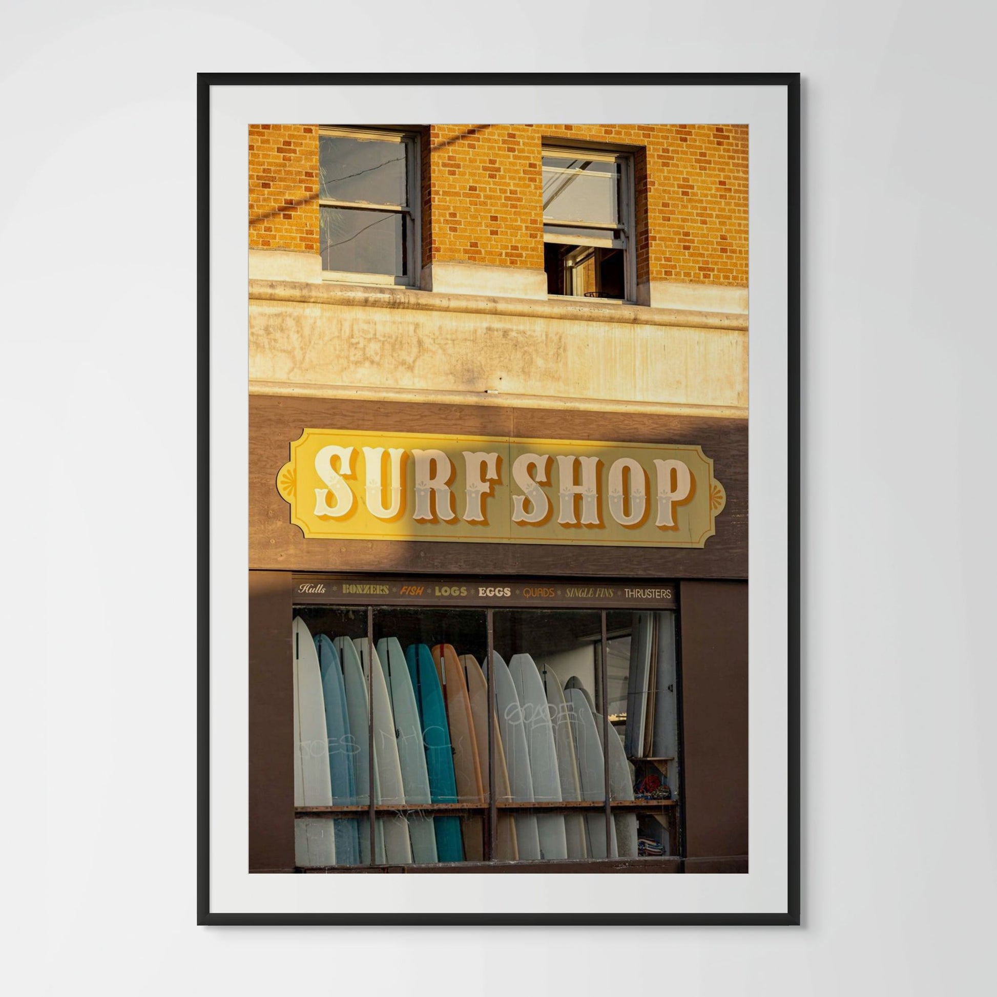 Venice Beach surf shop framed photography print in black wood frame with white mat
