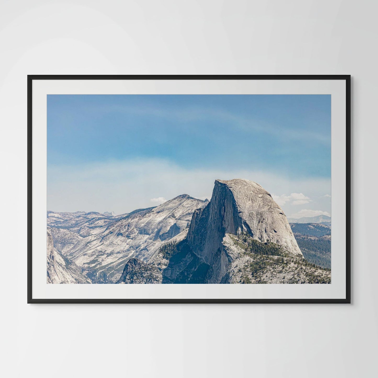 Yosemite Half Dome framed photography print in black wood frame with white mat
